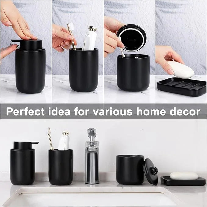 BosilunLife Ceramic Bathroom Accessories Sets - Black Bathroom Vanity Sets Accessories Soap Dispenser Toothbrush Holder Set, Soap Dish and Cotton Swab Jars, Bath Accessories Sets for Bathroom - ModernBath