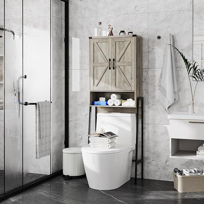 Vabches Over The Toilet Storage Cabinet with 2-Door Design Bathroom Organizers and Storage with Anti-Tip Device Over Toilet Organizer with Shelves for Bathroom,Restroom,Laundry Grey - ModernBath