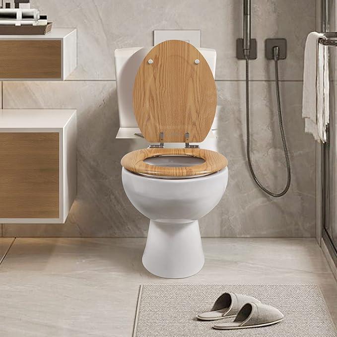 Elongated Toilet Seat Molded Wood Toilet Seat with Quietly Close and Quick Release Hinges, Easy to Install also Easy to Clean by Angol Shiold (Elongated, Original style) - ModernBath