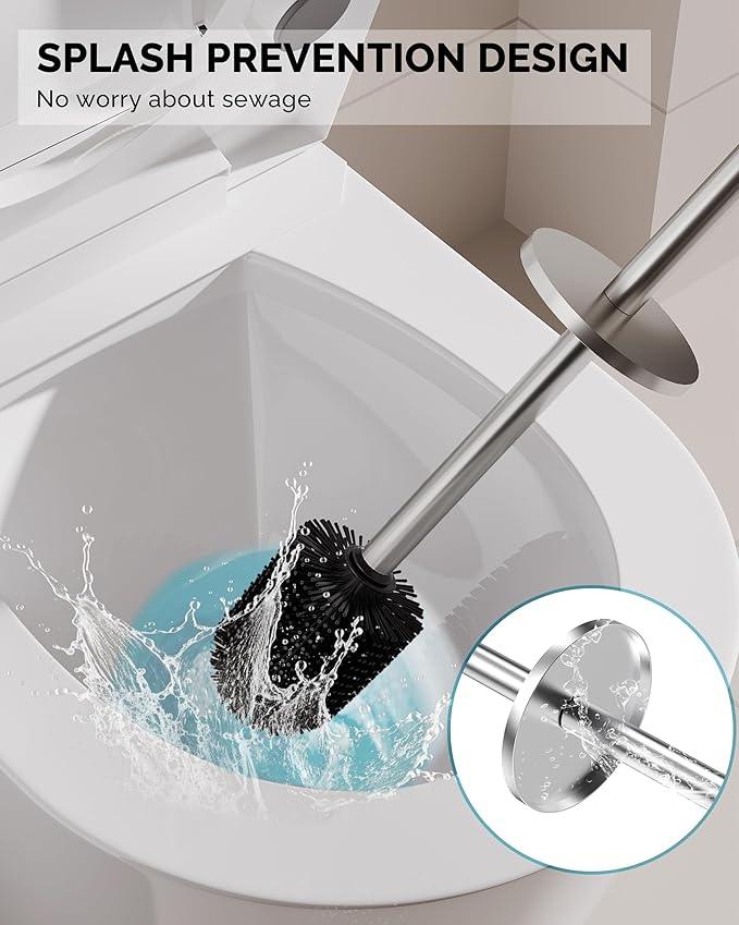 WZKALY Toilet Brush and Holder Set, Stainless Steel Toilet Bowl Brush with Lid, Rust Proof Toilet Cleaner Brush with Caddy, Durable Bristles, Splash Proof, Ideal for Bathroom (1 Pack, Brushed Nickel) - ModernBath