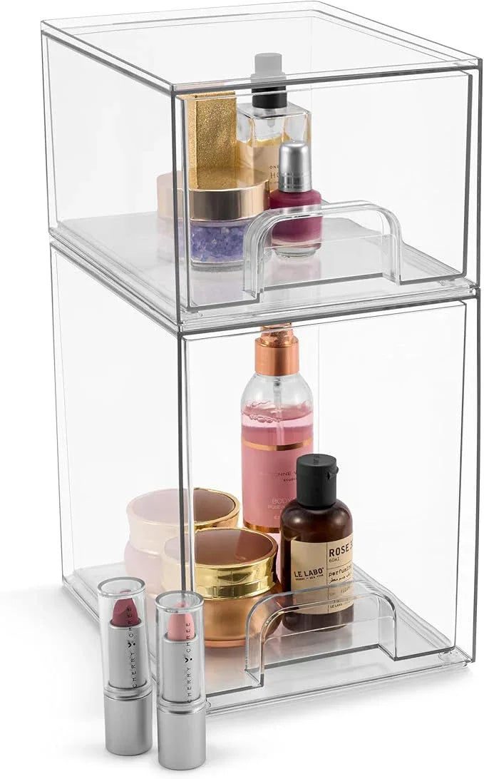 Sorbus Acrylic Storage Containers - 2 Pack, Stackable Storage Bins Set for Bathroom Organization - Clear Acrylic Drawer Organizers - Makeup Case Pull-Out Drawers (7.6’’ and 4.4’’ Tall) - ModernBath