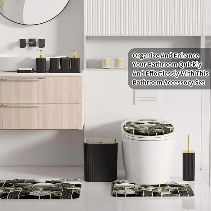XLHOMO Bathroom Set - 26PC Bathroom Set with Shower Curtain and Rugs, Bathroom Accessory Set, Black Bathroom Accessories Set, Trash Can & Soap Dispenser - ModernBath