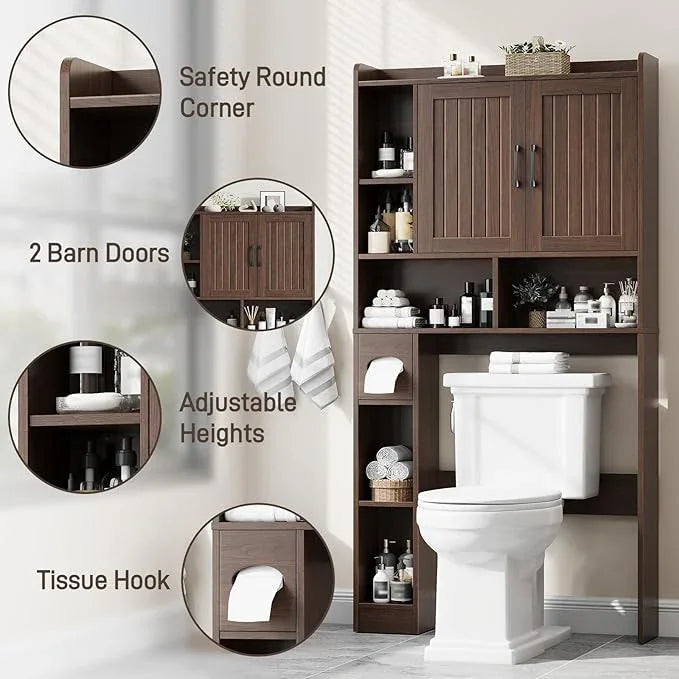 Over The Toilet Storage Cabinet, Farmhouse Storage Cabinet Over Toilet with Barn Door，Home Space-Saving Toilet Rack, for Bathroom, Restroom, Laundry - ModernBath