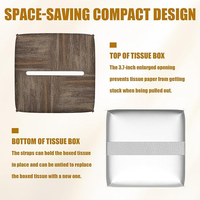 Deer Forest Wood Grain Tissue Box Cover 2PCS, Leather Tissue Box Holder Square Facial Paper Case Tissue Box Cube Organizer for Bathroom Bedroom Desk Office - ModernBath