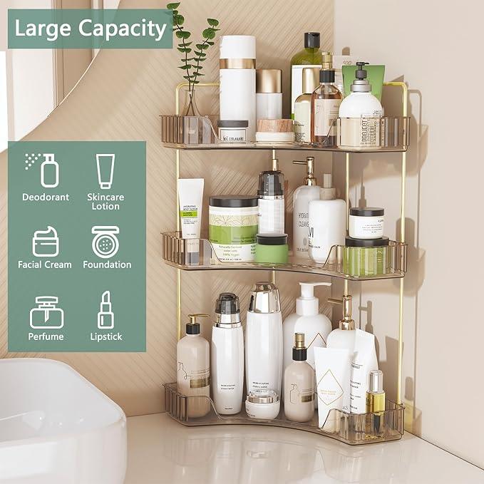 Webetop Countertop Bathroom Organizer 3 Tier Corner Organizer for Bathroom Counter Storage Makeup Organizer Shelf for Skincare, Cosmetic, Dresser, Toiletries Amber - ModernBath