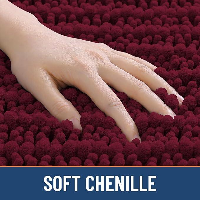 Smiry Bathroom Rugs Mat 47x17, Extra Soft Absorbent Chenille Bath Rugs, Non Slip Rubber Backing Machine Washable Quick Dry Bath Mats for Bathroom Floor, Tub, Shower, Home Decor Accessories, Burgundy - ModernBath