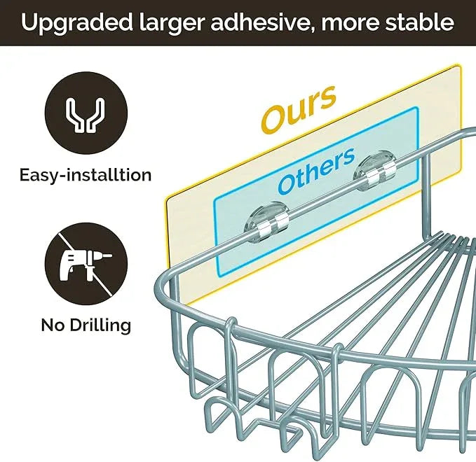 Orimade Corner Shower Caddy with 2 Hooks Wall Mounted Metal Bathroom Shelf Storage Organizer Adhesive No Drilling 2 Pack, Blue Only for 90-Degree Corner - ModernBath