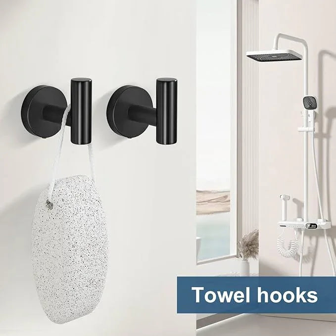 5 Pieces Matte Black Round Towel Bar Set Bathroom Hardware Accessories Set Upgraded Toilet Paper Holder Towel Racks Set for Bathroom Stainless Steel Wall Mounted 23.6 in - ModernBath