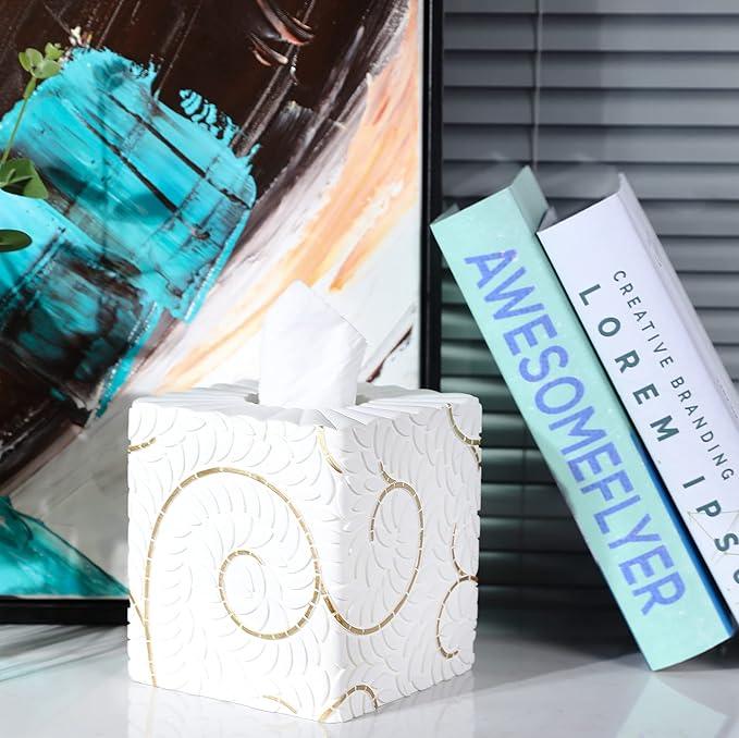 Hymmah Modern Square Tissue Box Cover Holder,Bathroom Accessories Decor Unique Design Tissue Box Cover for Bathroom Vanity Counter Tops Also Great for Bedrooms and Living Rooms - ModernBath
