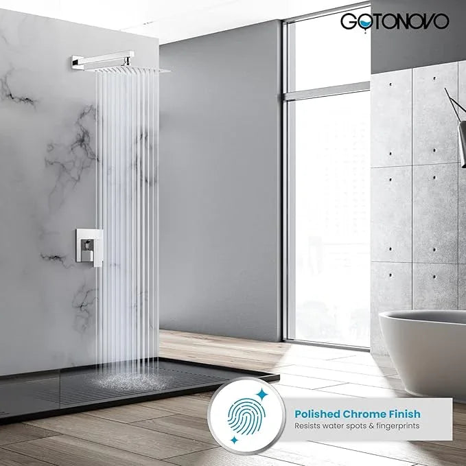 gotonovo Rainfall Shower Faucet Set System Shower Trim Kit with 10 Inch Rain Shower Head Bathroom Mixer Shower Complete Combo Single Handle Wall Mounted Female Thread Rough-in Valve Polished Chrome - ModernBath