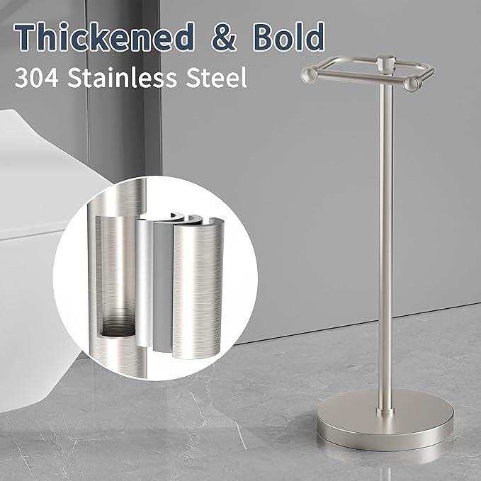 Toilet Paper Holder Stand, Post Pivoting Design Free Standing Toilet Paper Holder, SUS304 Stainless Steel Toilet Paper Roll Holder, Heavy Stable Base (Brushed Nickel) - ModernBath