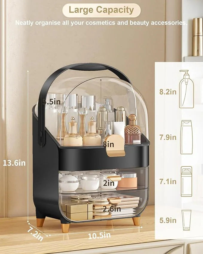 Makeup Organizer Countertop, Skincare Holder Bathroom Counter Organizer, Storage Box Cosmetic Display Cases, Teen Girl Gifts Make up Organizers for Vanity, Dresser (Black) - ModernBath
