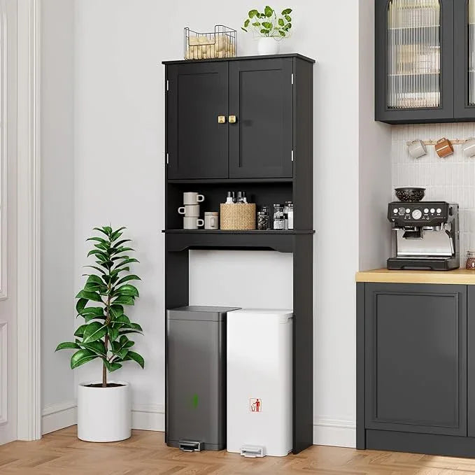 RRX Bathroom Over The Toilet Storage Cabinet, Above Toilet Cabinets Organizer, 24.8" L x 9.1 "W x 65.7 "H Free Standing Toilet Rack with Adjustable Shelf and Open Storage(Black) - ModernBath