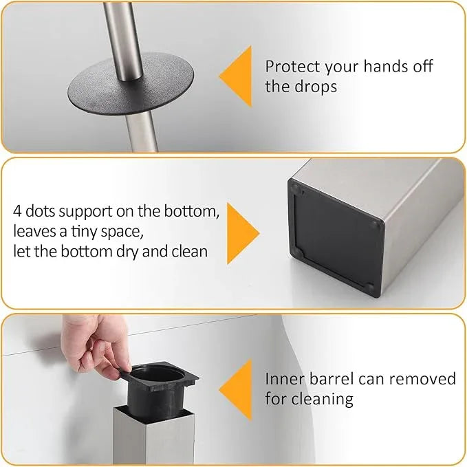 BGL Toilet Brush and Holder Set Brushed Nickel Aluminium Freestanding Toilet Bowl Cleaner Brush and Holder for Bathroom Storage and Organization, Square Design Sturdy and Space Saving - ModernBath