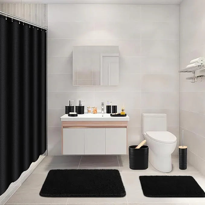XLHOMO Bathroom Set - Black Bathroom Accessories Set, Bathroom Sets with Shower Curtain and Rugs, 25PC Shower Curtain Set with Hooks, Soap Dispenser, Soap Dish, Toilet Brush Holder and Trash Can - ModernBath