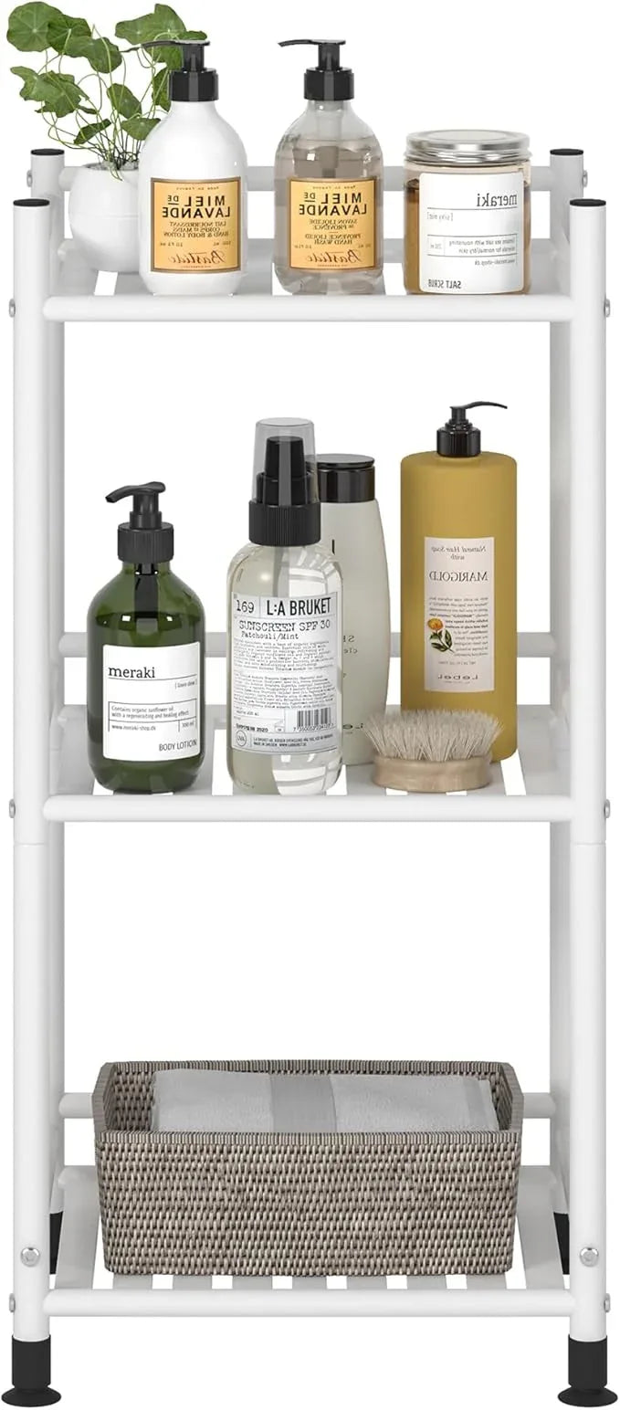 3 Tier Bathroom Storage Open Shelf Unit, Free-Standing Metal Corner Rack Shelving for Kitchen, Living Room, Hallway (Matte White, 3 Tier) - ModernBath