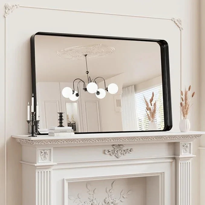 Koonmi Black Wall Mirror for Bathroom, 30x48 Inch Matte Deep Framed Rounded Rectangle Vanity Mirror for Farmhouse Living Room, Tempered Glass, Anti-Rust, Vertically or Horizontally - ModernBath