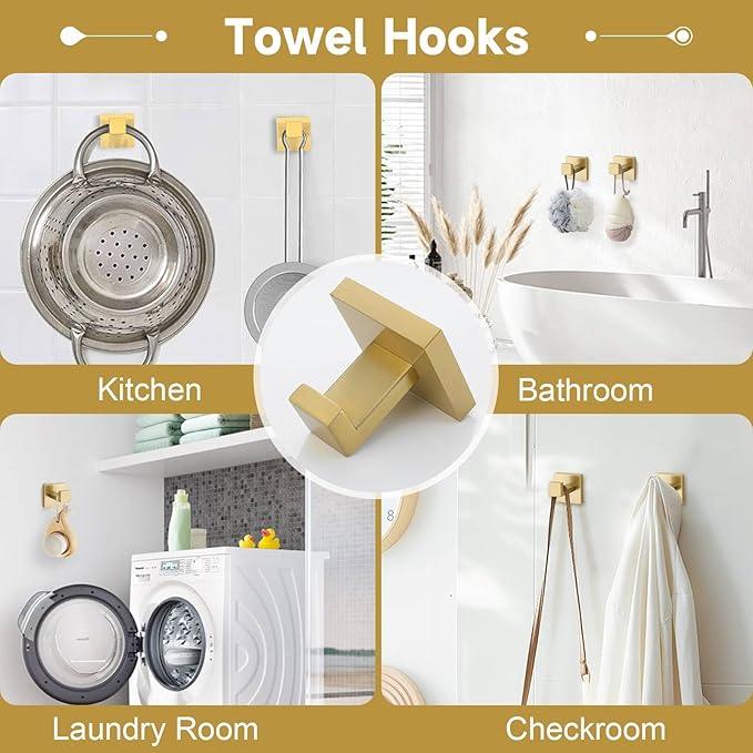 TNOMS Brushed Gold 10 Pieces Bathroom Hardware Accessories Set Towel Bar Set Towel Holder&Racks Set for Bathroom,SUS304 Stainless Steel,Wall Mounted 16-Inch - ModernBath