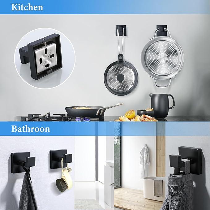 TNOMS 6-Piece Black Bathroom Hardware Set 23.6 Inch Towel Bar Set Double Towel Bar Towel Ring Coat Hook and Toilet Paper Holder with Shelf Wall Mounted Stainless Steel Bathroom Accessories Set - ModernBath