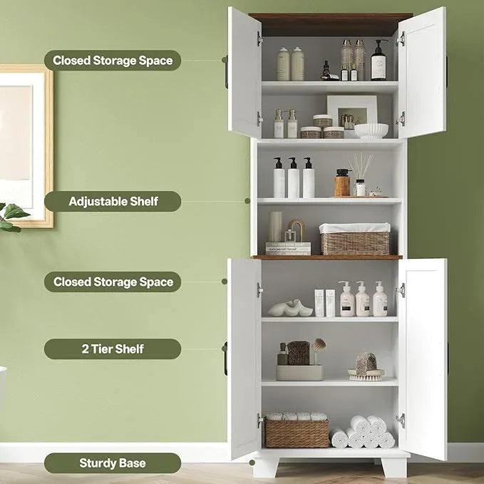 Farmhouse Bathroom Storage Cabinet, 67.9" Tall Freestanding Cabinet with 7 Adjustable Shelves & Barn Doors, Multipurpose Pantry Cupboard for Kitchen, Bathroom, Living Room, Dining Room - ModernBath
