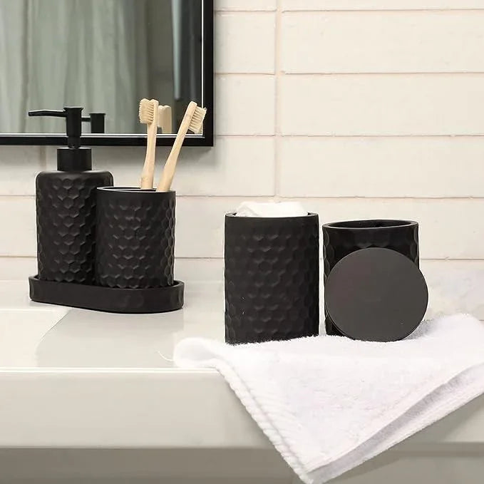 zccz 6 Piece Bathroom Accessories Set, Toothbrush Holder, Toothbrush Cup, Soap Dispenser,Bathroom Vanity Tray, Qtip Holder, Trash Can - Black - ModernBath