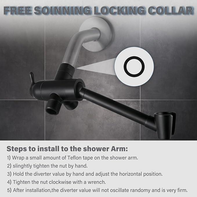YDmeet All Metal Shower Diverter Valve With HandShower Holder - Upgraded 3 Way Shower Head for Handheld and Fixed Rain Showerhead - Universal G1/2 Arm, Bathroom Part, Matte Black - ModernBath