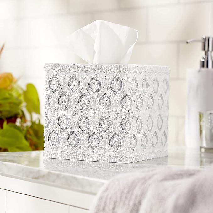 Zahari Home 2pc Monaco Modern Bath Accessories Set Waste Basket & Tissue Box Cover Modern Classic Contemporary Decorative Beautiful Designs Bathroom Decor Set for Home Luxury Bath Set - ModernBath