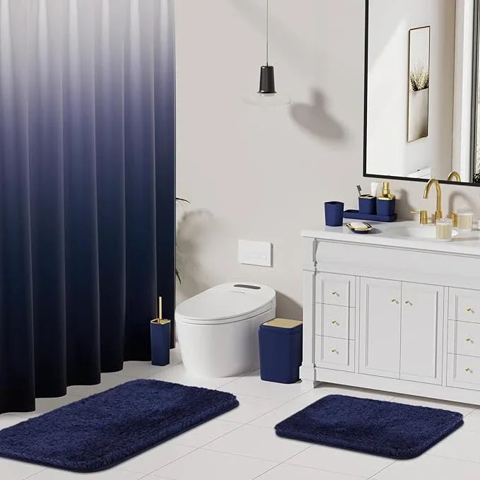 XLHOMO Bathroom Set - Navy Blue Bathroom Sets with Shower Curtain and Rugs, 24PCS Shower Curtain Set with Hooks, Soap Dispenser, Soap Dish, Toilet Brush Holder and Trash Can for Housewarming - ModernBath