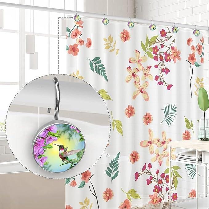 12pcs Shower Curtain Hooks,Spring Bird Decorative Shower Curtain Hanger Rings Roller, Stainless Steel Round Shower Rings Hangers for Bathroom - ModernBath