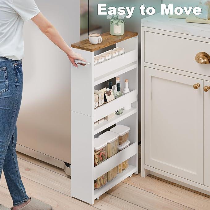 MARTY Rolling Storage Cart 4-Tier White Kitchen Cart with Wheels,Slim Storage Cart with Handle Slide Out Utility Cart Shelving Unit Organizer Trolley for Laundry Narrow Places Bathroom Small Corner - ModernBath