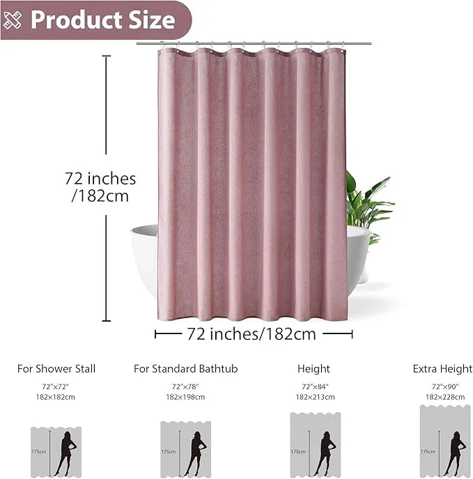 Jowels Blush Pink Linen Shower Curtain, Boho Farmhouse Shower Curtain Set for Bathroom, 200GSM Luxury Weighted Water Resistant Fabric Textured Shower Curtains with 12 Metal Hooks, 72Wx72H - ModernBath