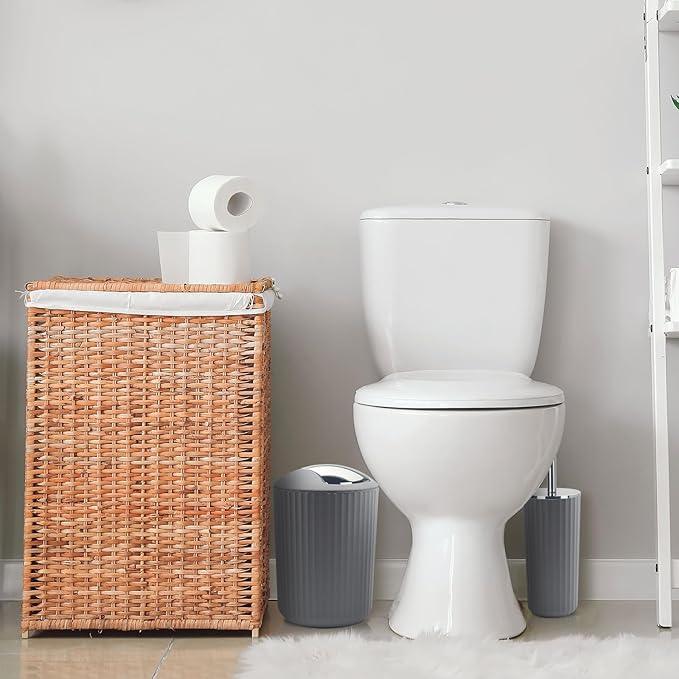 Bathroom Accessory Set - 10 Piece Grey Bathroom Accessories Set with Trash Can, Toothbrush Holder and Cup, Soap Dispenser, Soap Dish, Toilet Brush Holder, Vanity Tray, Qtip Holder, Tissue Box Cover - ModernBath