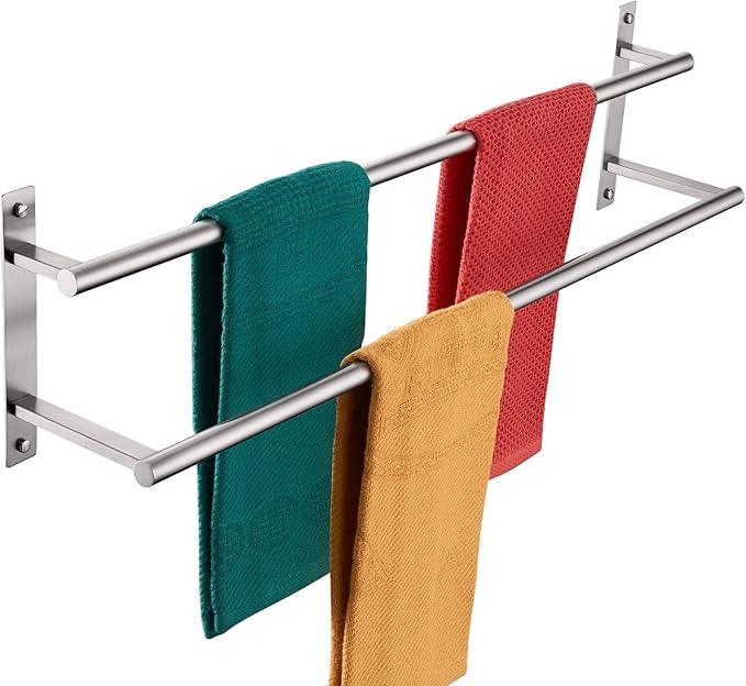 KOKOSIRI 32 Inch Bath Towel Bars Double Towel Racks Bathroom Towel Holder Towel Storage Towel Shelves Wall Mount Stainless Steel Satin Nickel B5010BR-L32 - ModernBath