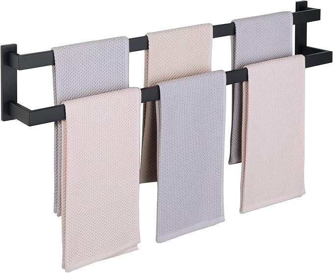 Alise 32 Inch Double Towel Bars for Bathroom Wall Mount,Black Towel Holder Double Towel Racks for Bathroom Lavatory,SUS304 Stainless Steel Square Towel Rail Towel Hanger for Walls - ModernBath