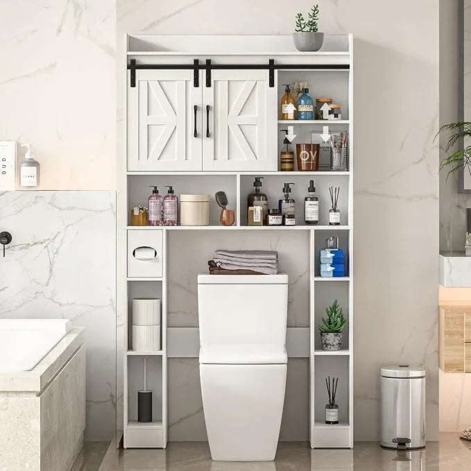 Farmhouse Storage Cabinet Over Toilet with Sliding Doors，Over The Toilet Storage Cabinet, Home Space-Saving Toilet Rack, for Bathroom, Restroom, Laundry. - ModernBath