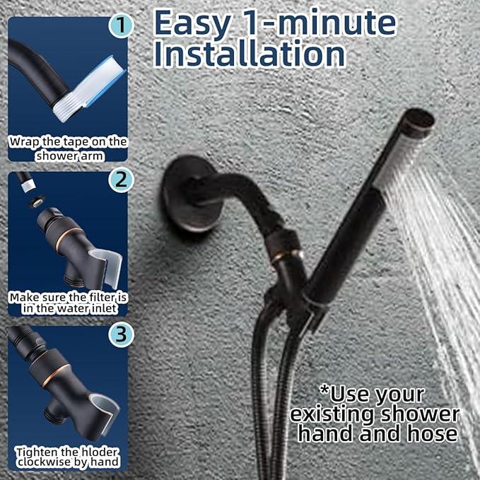 Shower Head Holder All Metal Adjustable Handheld Shower Arm Mount, 1/2" Shower Hose Holder Fits Most Hand Showerheads, Brass Hand Held Shower Head Holder , Easy to Install (Oil Rubbed Bronze) - ModernBath