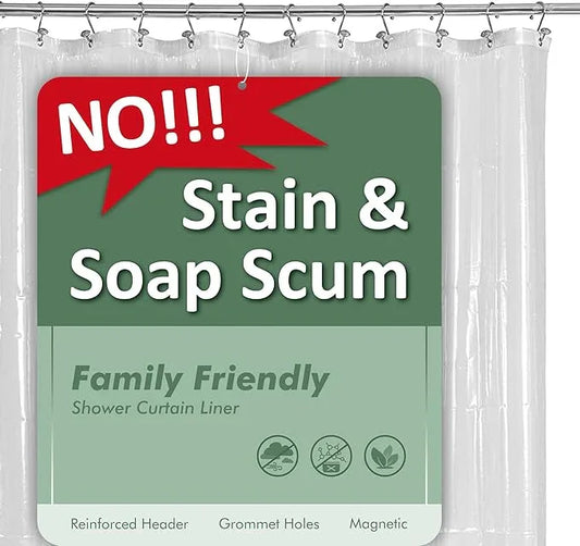 Barossa Design Plastic Shower Liner Clear - Premium PEVA Shower Curtain Liner with Rustproof Grommets and 3 Magnets, Waterproof Cute Lightweight Standard Size Bathroom Curtains - Clear - ModernBath