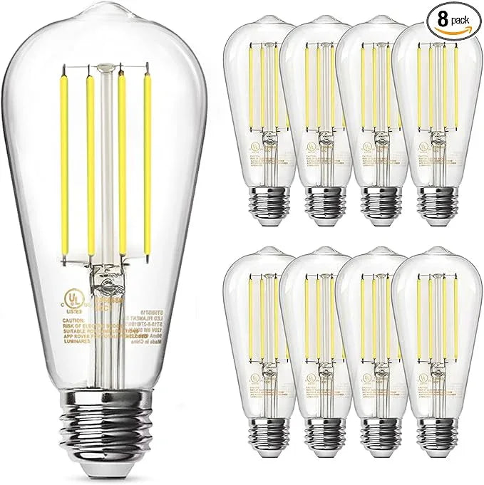 TJOY Edison Light Bulbs 60W Equivalent, Dimmable Vintage LED Light Bulbs, E26 Medium Base, 5000K Daylight, ST58, 8W, 800LM, Ultra-Bright, 80+CRI, Antique Decorative LED Filament, Clear Glass, 8 Pack - ModernBath