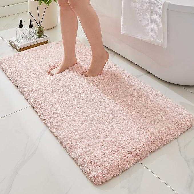 Ruggnovea Bathroom Rugs Non Slip Washable 70x24, Ultra Soft Thick Shaggy Absorbent Bath Mats, High Density Foam Latex Non Slip Backing Bath Rugs, Microfiber Bath Mats for Bathroom Floor&Sink,SK Pink - ModernBath