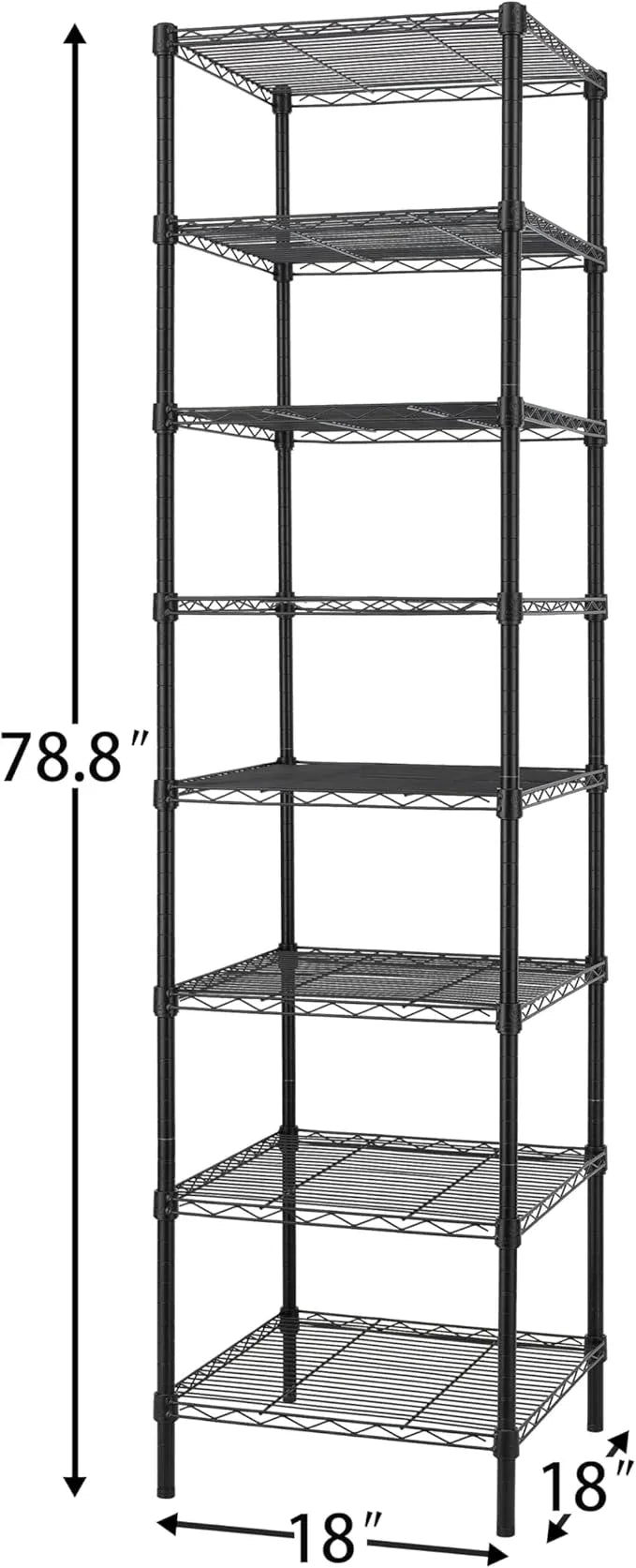 Finnhomy Heavy Duty 8 Tier Wire Shelving, 18x18x78.8 inches 8 Shelves Storage Rack with Thicken Steel Tube, Pantry Shelves for Storage, Adjustable Metal Shelving Unit, NSF Certified, Black - ModernBath
