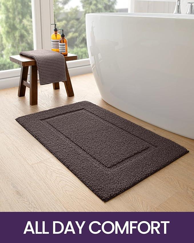 DEXI Bathroom Rugs 32x20, Washable Non Slip Bath Mat for Shower Floor, Absorbent Quick Dry Bathmat with Rubber Backing, Ultra Soft Plush Carpet for Tub, Brown - ModernBath