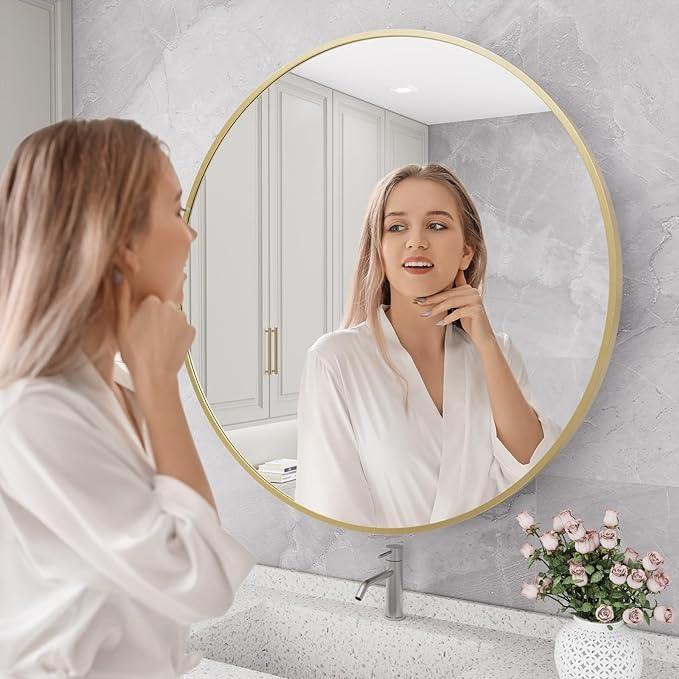 HOMECOOKIN Bathroom Gold Mirror Medicine Cabinet, 28 Inch Wall Mounted Aluminum Alloy Metal Framed with Storage - ModernBath