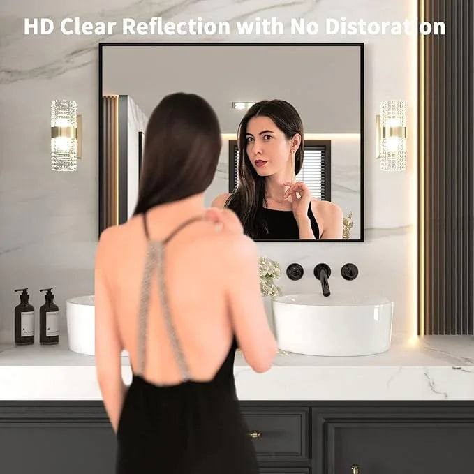 LOAAO 48"X36" Black Rectangle Bathroom Mirror Wall, Matte Black Aluminum Alloy Frame, Tempered Glass, Hangs Vertically or Horizontally, Easy to Install - ModernBath