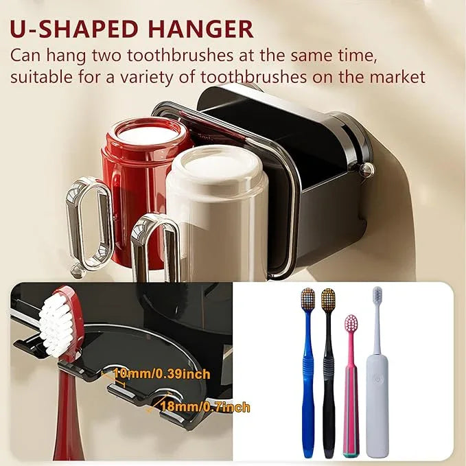 Botsparty Strong Suction Wall Mount Toothbrush Holder with 2 Cups- No Drill Bathroom Organizer, Large Capacity & Hygienic Quick Drying Design - ModernBath