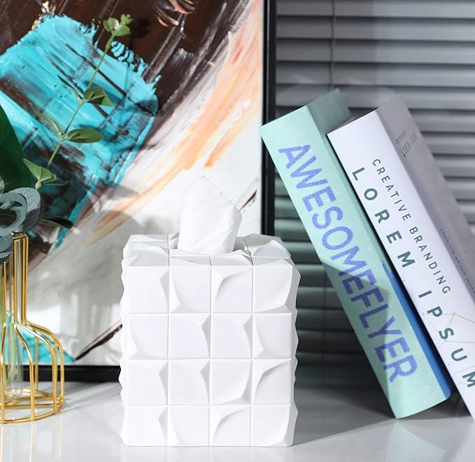 Hymmah Modern Square Tissue Box Cover Holder,Bathroom Accessories Decor Unique Design Tissue Box Cover for Bathroom Vanity Counter Tops Also Great for Bedrooms and Living Rooms - ModernBath