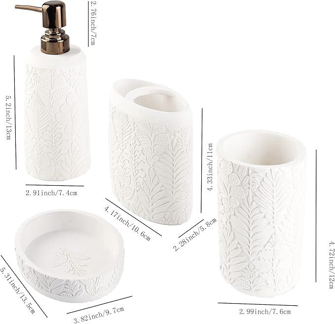 Hymmah Bathroom Accessories Set,Toothbrush Holder,Farmhouse Decor,4 Pcs Resin Gift Apartment Necessities, Contain Toothbrush Cup,Soap Dispenser & Dish,Tumbler - ModernBath
