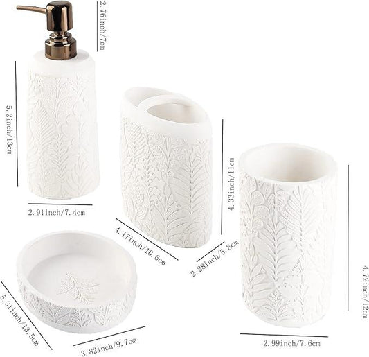 Hymmah Bathroom Accessories Set,Toothbrush Holder,Farmhouse Decor,4 Pcs Resin Gift Apartment Necessities, Contain Toothbrush Cup,Soap Dispenser & Dish,Tumbler - ModernBath