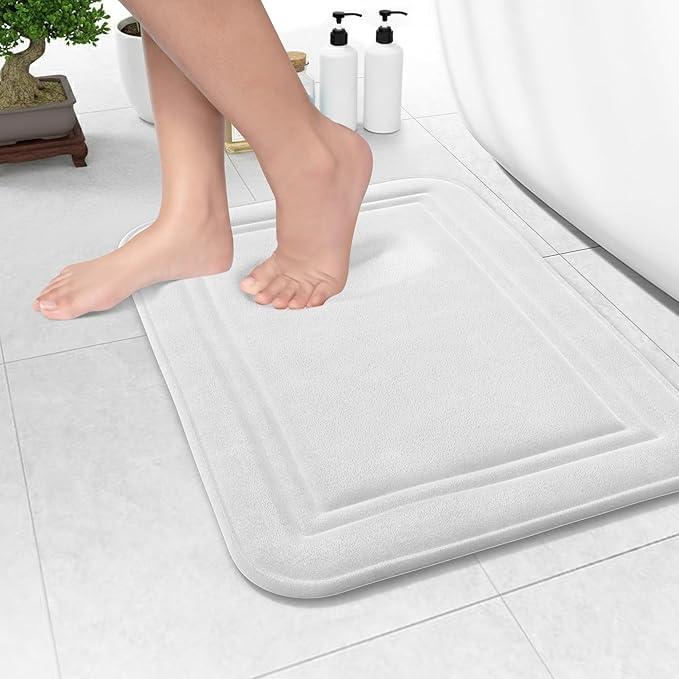 ITSOFT Memory Foam Bath Mat 24x16, Non Slip, Machine Washable, Quick Dry & Absorbent Rugs, Bath Mats for Bathroom Floor, Tub & Shower, Bathroom Rug, White - ModernBath