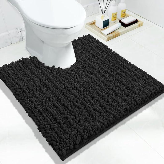 Yimobra Toilet Rug U Shaped Washable 24x24 Inch - Ultra Soft Absorbent Chenille Bath Rugs for Toilet, Quick Dry & Machine Washable, Non Slip Contour Bathroom Mat, Black - ModernBath