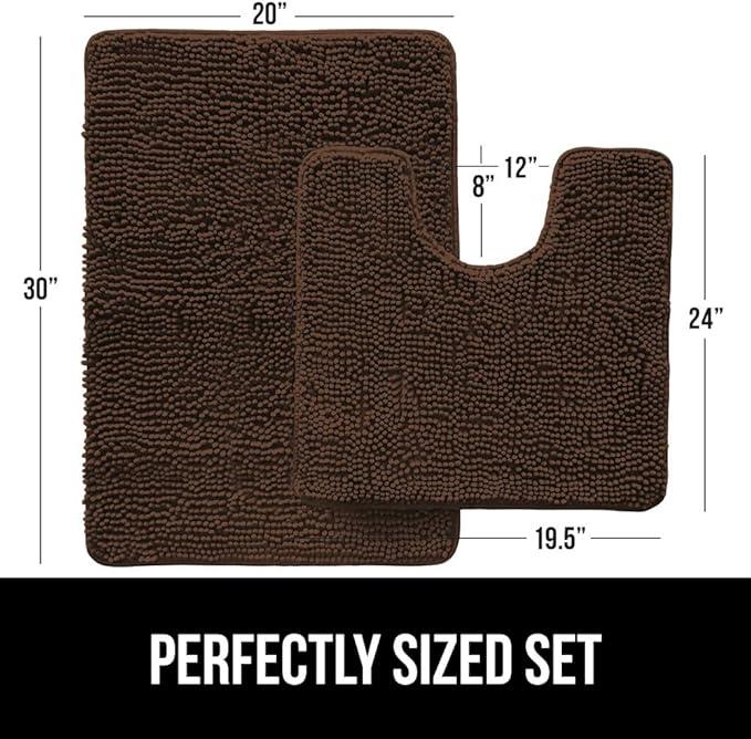 GORILLA GRIP Bathroom Rug Sets, Soft Chenille 2 Piece Area Rugs Set, Toilet Base Mat and 30x20 Carpet, Absorbent Microfiber Washable Mats Dry Quickly, Home Decor and Bath Room Accessories, Brown - ModernBath
